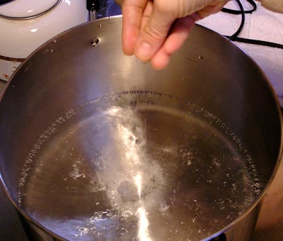 たっぷりのお湯に【奥能登天然塩】を入れて